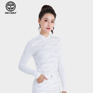 DEXGOLF韩国高尔夫女装 休闲上衣立领运动T恤 夏冰丝弹力印花打底衫