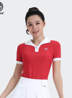 DEXGOLF高尔夫服装女士夏季薄款V领短袖t恤冰丝速干透气上衣黑色