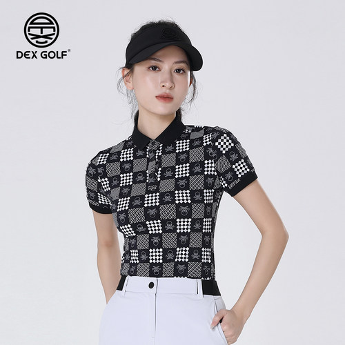 DEXGOLF韩国高尔夫服装女士POLO衫吸湿排汗短袖T恤显瘦修身上衣