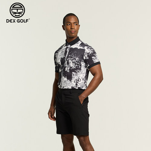 DEX GOLF高尔夫男装春夏新款轻奢印花冰丝透气短袖POLO衫高级感