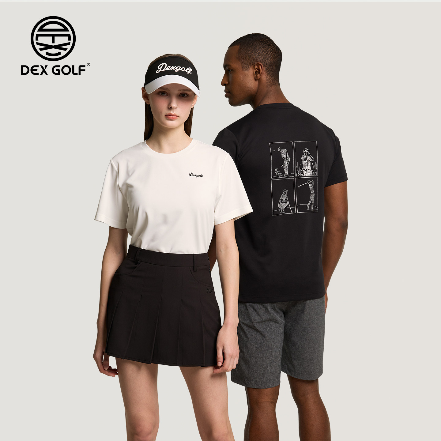 DEXGOLF高尔夫夏季潮牌T恤男女同款黑白印花运动休闲情侣款上衣