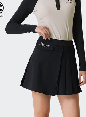 DEXGOLF韩国高尔夫服装女士短裙时尚运动百褶裙网球防走光白色裙
