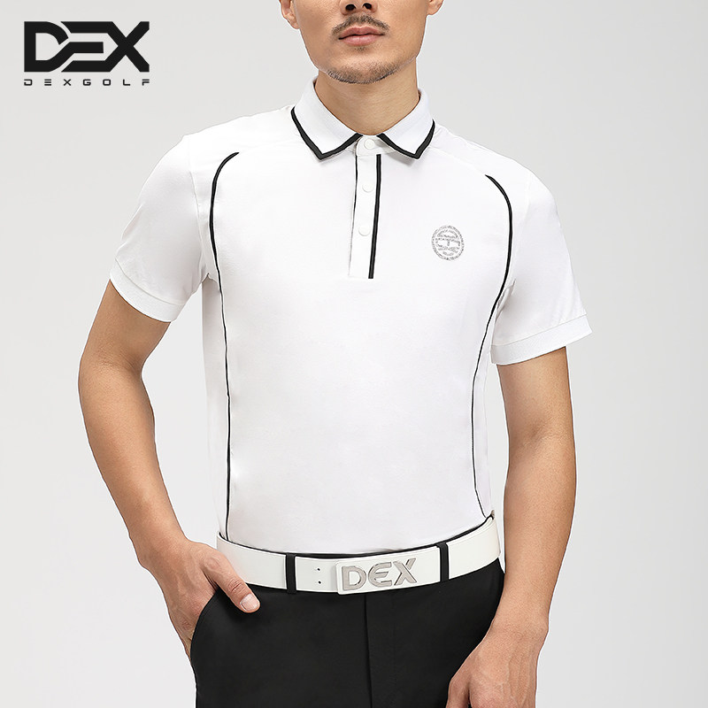 DEXGOLF高尔夫服装男士短袖T恤夏个性简约时尚翻领Polo衫速干白色