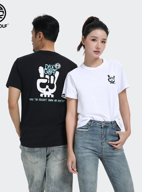 DEXGOLF韩国潮流高端运动高尔夫男女士款短袖T恤印花休闲圆领上衣