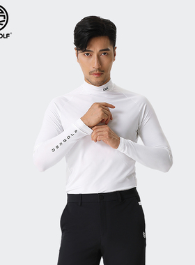 DEXGOLF高尔夫初秋男士高领打底衫长袖t恤时尚户外运动白色上衣