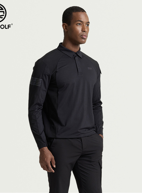 DEXGOLF韩国高尔夫服装男士翻领黑色纯色长袖户外休闲上衣1311