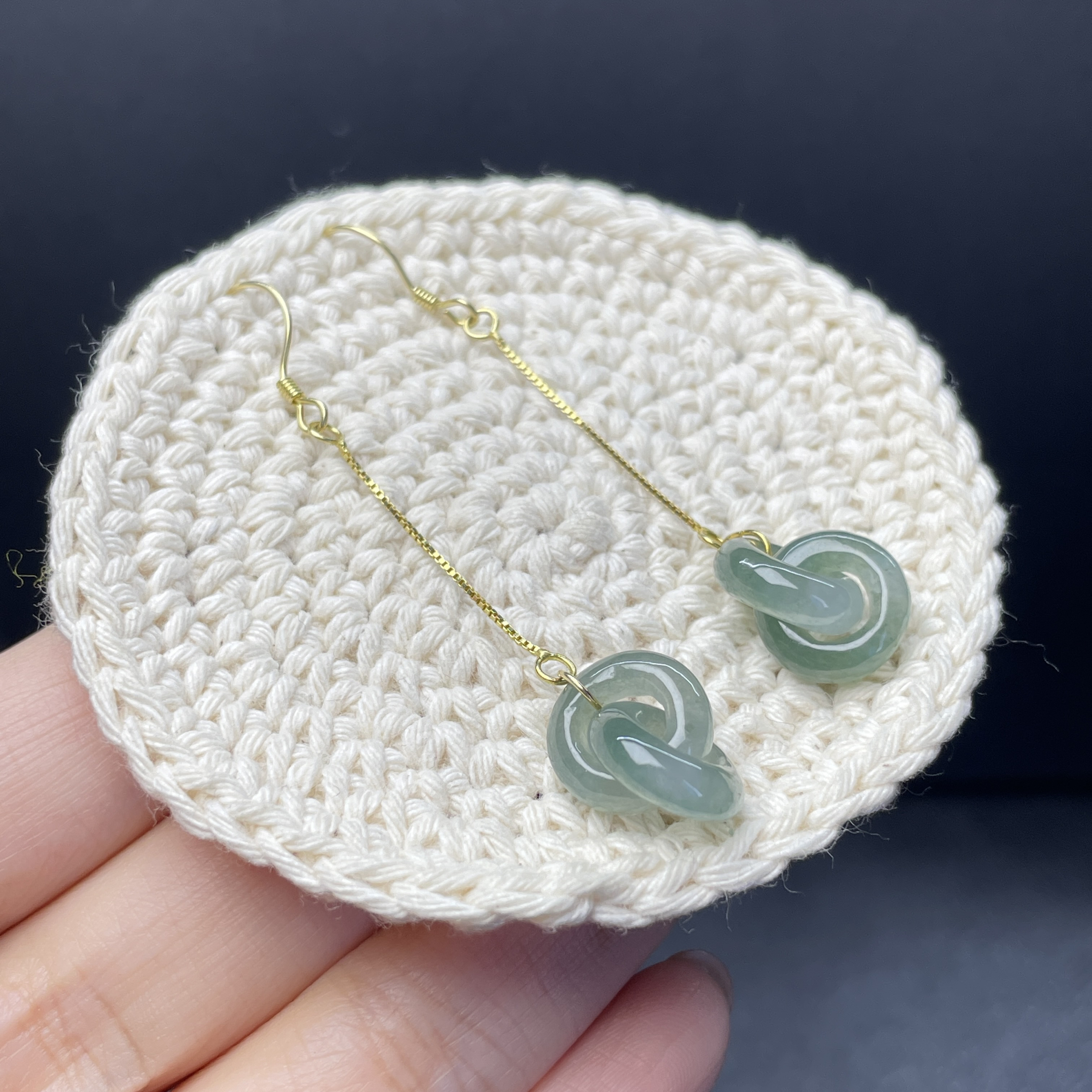 翡翠环环相扣 冰胶蓝水复古文艺耳饰 耳钩