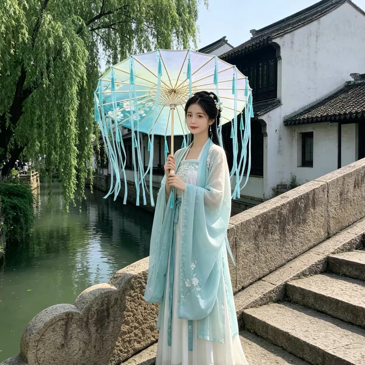 红马同款舞蹈伞流苏飘带伞跳舞道具伞古代古装雨伞汉服花伞古风伞