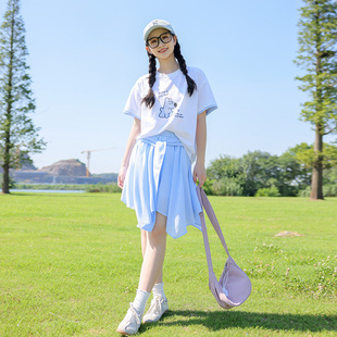 少女洋氣上衣半身裙兩件套裝 初高中學(xué)生夏裝 T恤裙子套裝 2025新款