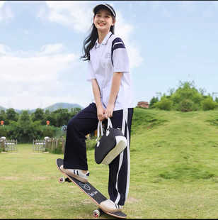 少女高中学生大童T恤时尚 休闲运动套装 两件套洋气 短袖 初中生夏装