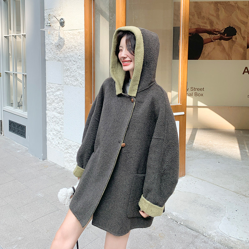 已出货！送小包包琥珀色双面尼外套-86113-P265-K398,女装毛呢外套,2C186