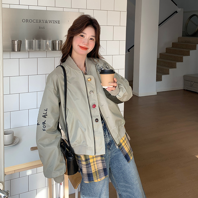 2026春装！印花彩扣撞色棒球服绿色夹克外套8616-P145-K218,女装短外套,2C186