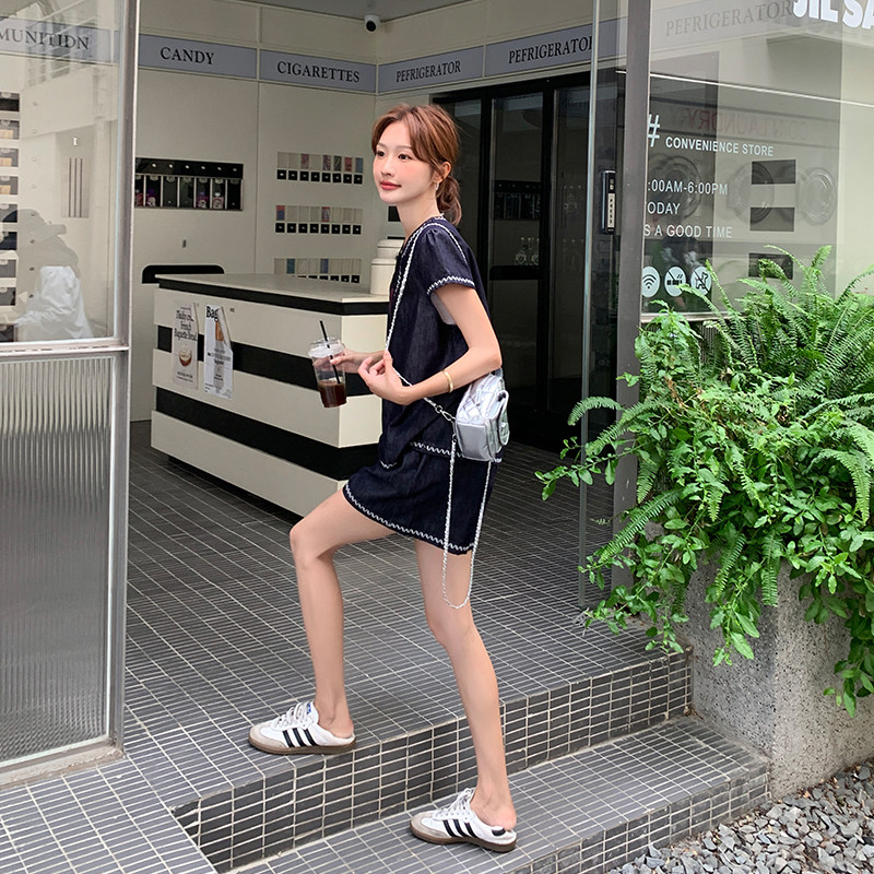 新品！刺绣牛仔上衣短裤两件套8680-P155-K238,女装套装/套裙,2C186