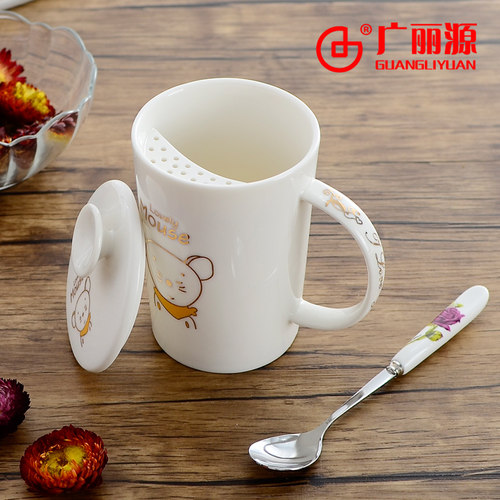十二生肖陶瓷杯子创意带勺盖金手柄时尚马克杯情侣杯茶杯过滤水杯 - 封面