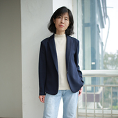 春秋新款 外套女71 藏蓝单层无垫肩通勤短款 上衣弹力针织弹力西装