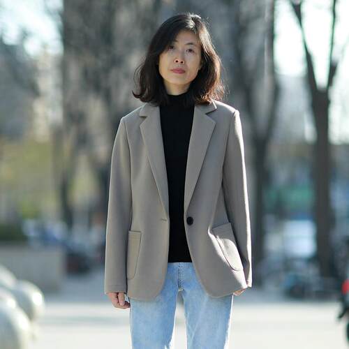秋冬修身西装外套女单层厚款新款商务通勤无垫肩针织弹力正肩西服