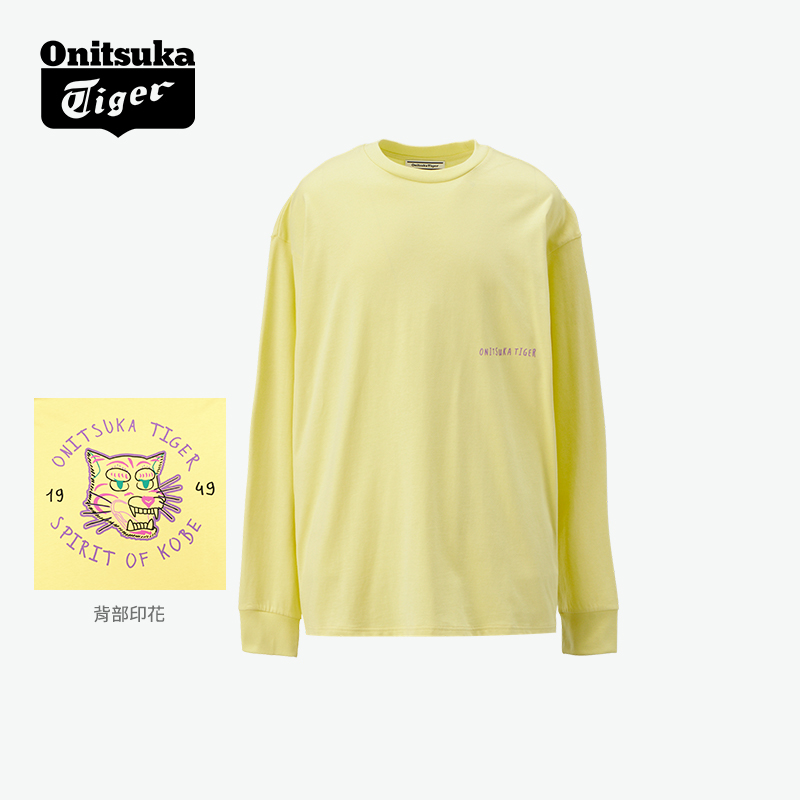 鬼塚虎粉色黄色男女上衣长袖T恤