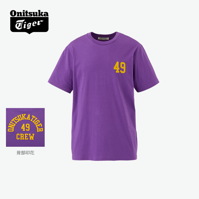Onitsuka Tiger鬼塚虎男女同款夏季休闲印花紫色蓝色短袖T恤衫