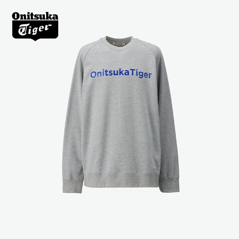 Onitsuka Tiger鬼塚虎男女款春季花灰色黑色圆领套头长袖卫衣