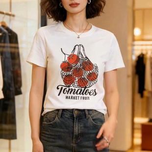 时尚洋气短款番茄印花短袖女2026夏季新款半袖韩版正肩显瘦T恤