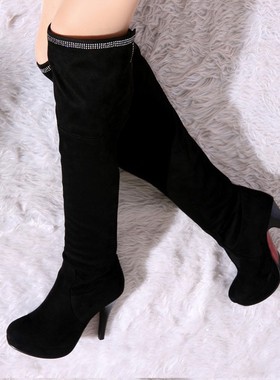 缺码处理 特价 绒面高跟高筒蓝色靴子蓝色女靴大码女靴 40 41 YDA