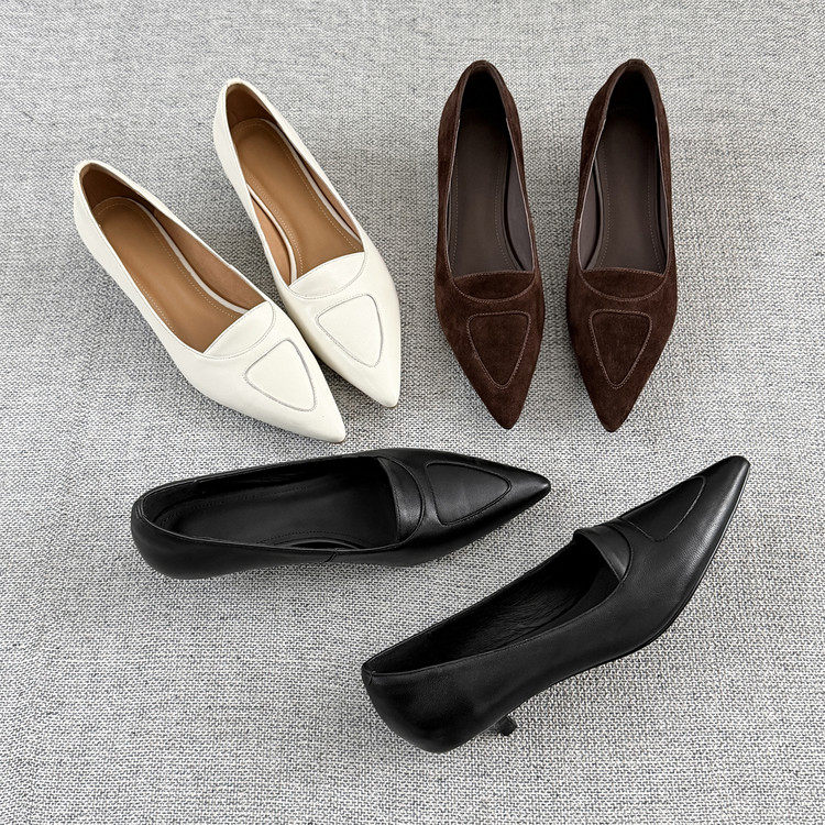 棕色米白色小皮鞋尖头浅口单鞋女细跟中跟跟职业工作鞋真皮鞋 JMD,女鞋,时装靴,淘宝优惠券,粉丝福利购,淘宝优惠卷