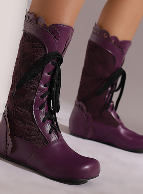 外贸秋冬皮靴内增高中跟中筒女红色白色绿色紫色靴子大码女靴 LJC