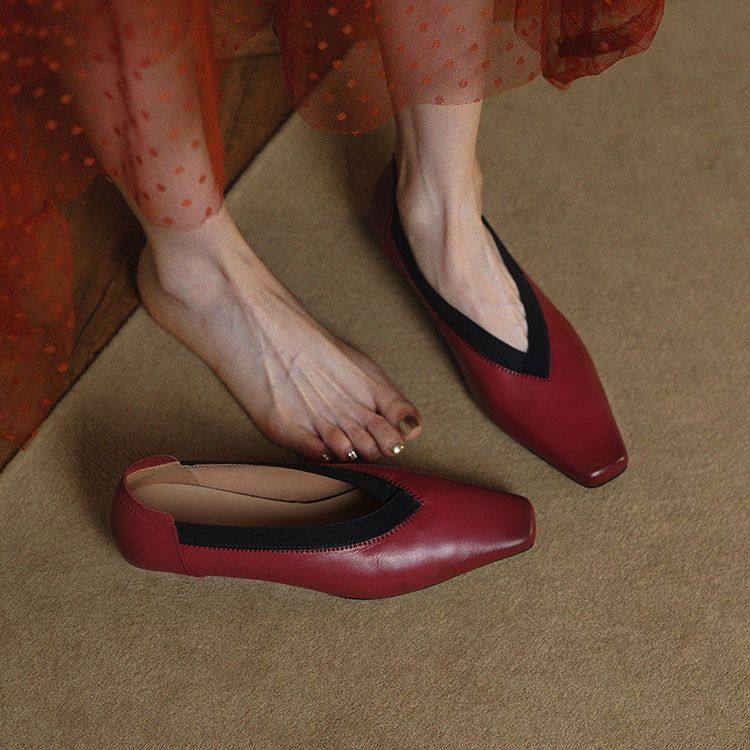 平底皮鞋方头粗跟低跟深口单鞋安哥拉红全皮真皮女鞋职业工作鞋TY,女鞋,深口单鞋,淘宝优惠券,粉丝福利购,淘宝优惠卷