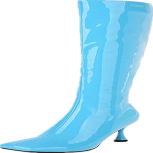 秋冬蓝色绿色黄色靴子女细跟高跟高筒漆皮亮皮长靴大码小码  WQL