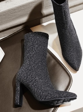 缺码处理 特价 银灰色女鞋高跟短靴短筒靴子女大码女靴 41码 HHL