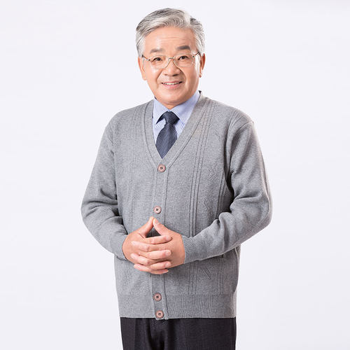 宽松开衫爷爷装爸爸春秋老人毛衣