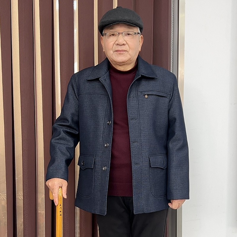 中老年爷爷装休闲宽松夹克外套2023春秋季新款中年爸爸翻领上衣男