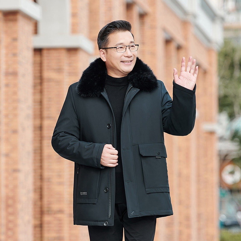 豹比罗中老年羽绒棉服加绒保暖