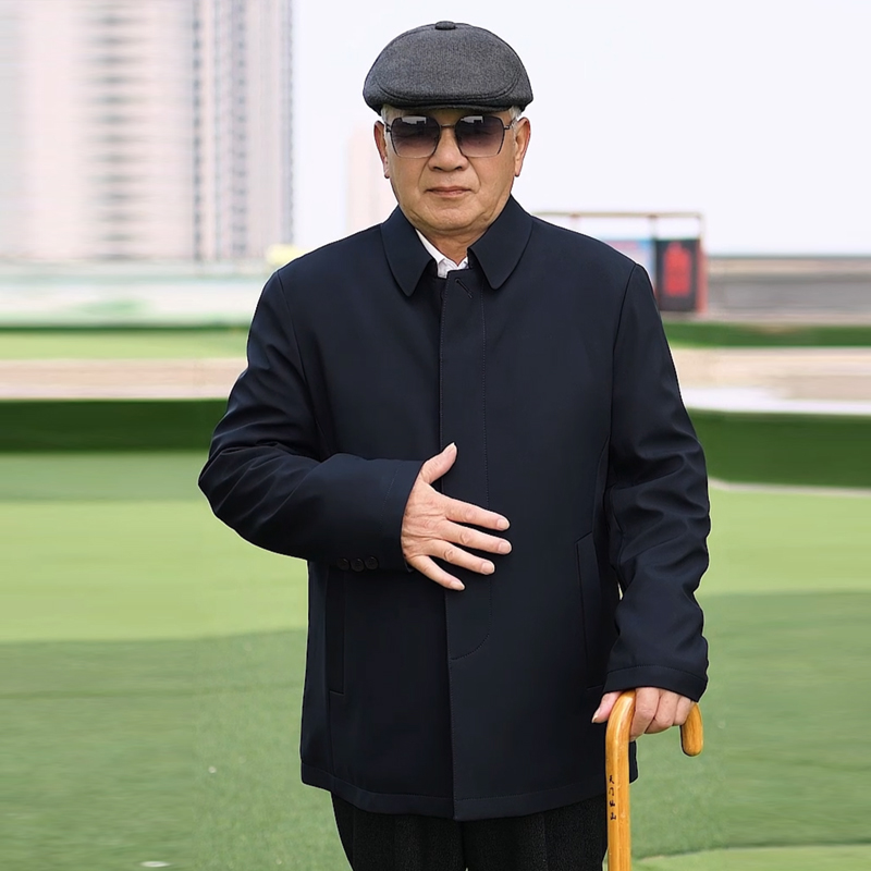 中老年男秋冬轻薄棉衣老人夹克衫