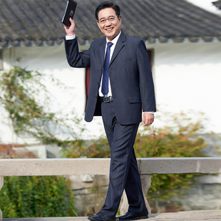 中老年西装套装男装春秋父亲中年宽松爸爸装结婚礼服西服三件套
