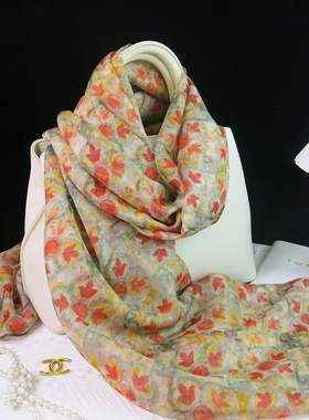 真丝丝巾女2025新款春秋橙色高端苏州丝绸100％桑蚕丝围巾女冬季