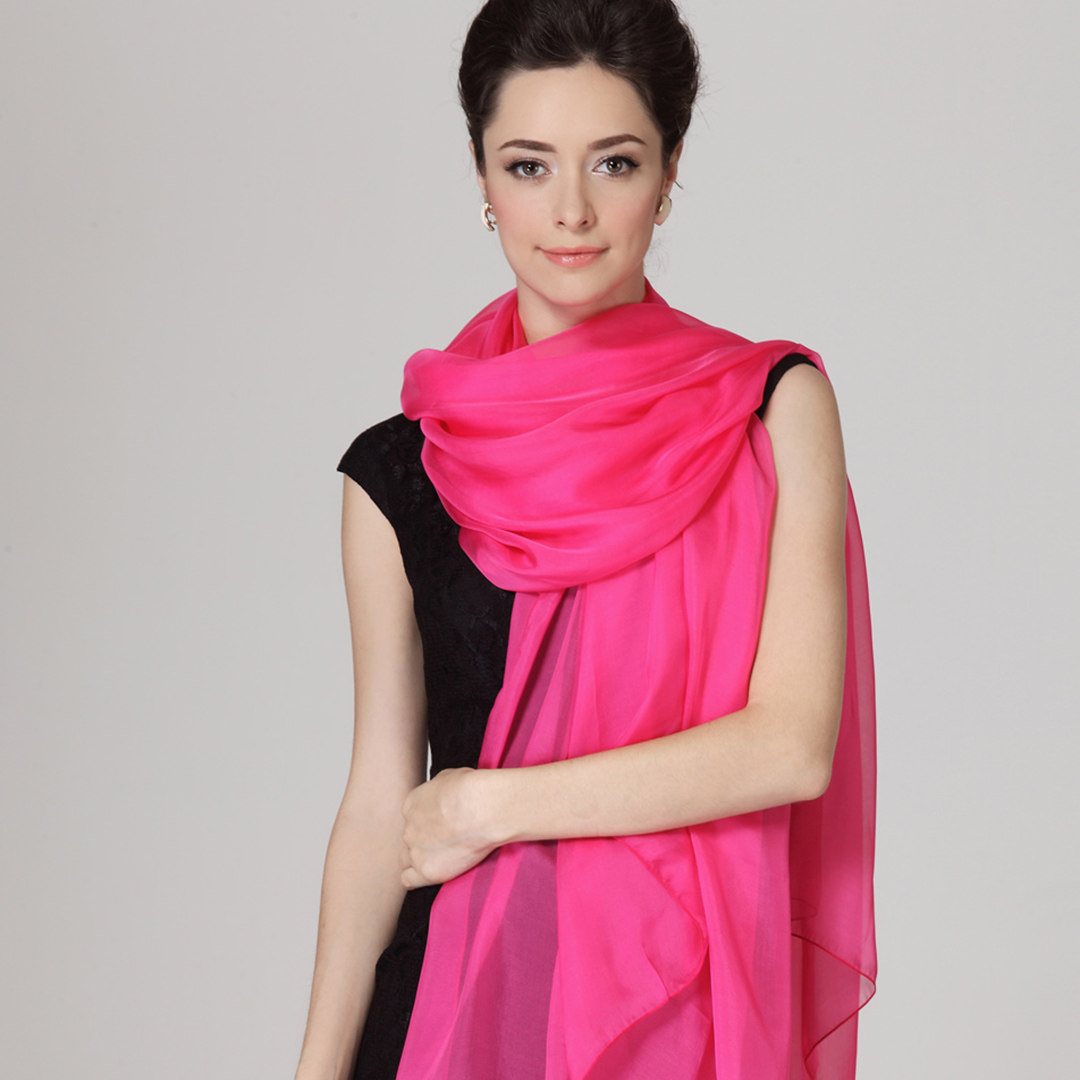 拍照很美！玫粉色丝巾100%桑蚕丝