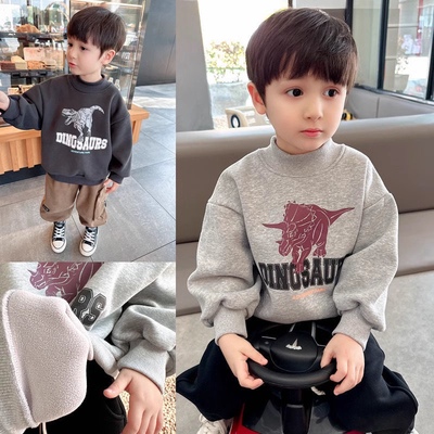 男童卫衣一体绒半高领保暖打底衫冬季2024新款秋冬季儿童加绒上衣