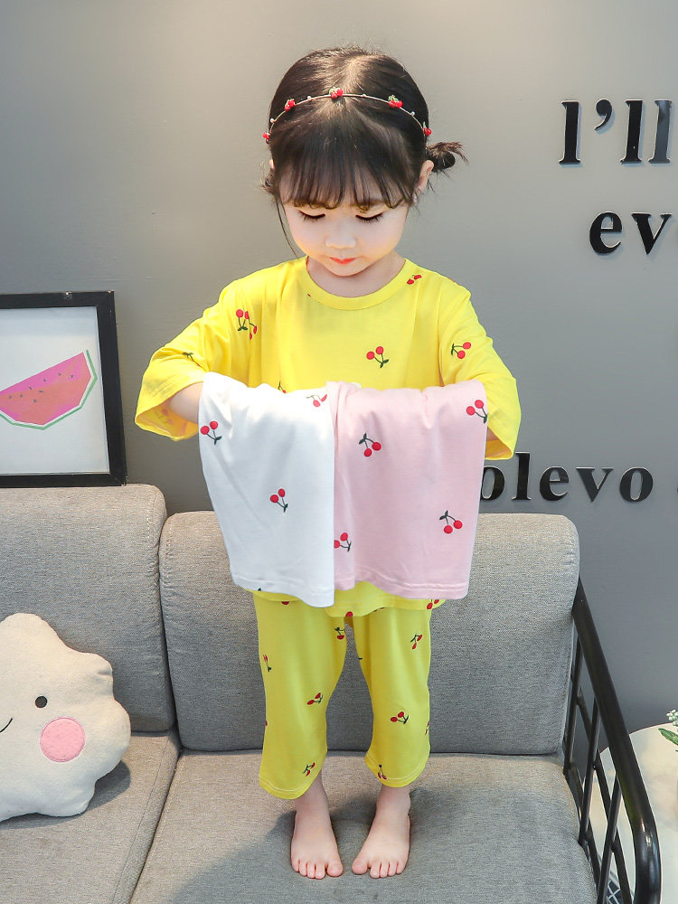 GIRLS MODAL ICE SILK PAJAMAS MID-SLEEVED AIR-CONDITIONED SUITS SUMMER THIN LOUNGEWEAR FOREIGN AIR SHORT-SLEEVED PANTS TWO-PIECE SET