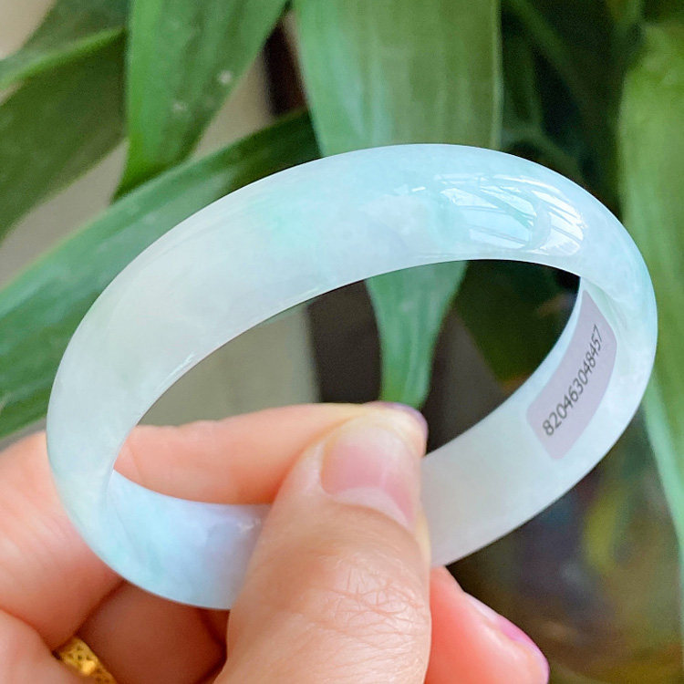 天然翡翠中福手镯a货白底青飘阳绿公主镯冰糯种薄款小号镯子福镯