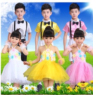 六一儿童节演出服幼儿园舞蹈女童吊带花朵公主裙纱裙蓬蓬裙背带裤