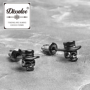 Dissolve原创设计师潮牌暗黑复古朋克个性小帽子骷髅耳钉男单只