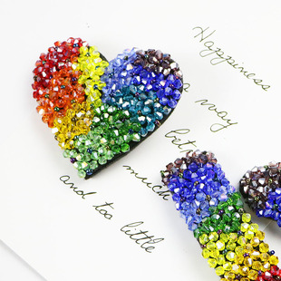 DIY手工制作 发夹发卡掰夹弹簧夹彩虹少女七彩发饰水晶串珠材料包