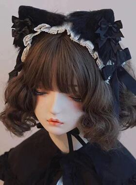 原创lolita手工蝴蝶结发带发夹kc洛丽塔黑色兽耳暗黑系服装配饰