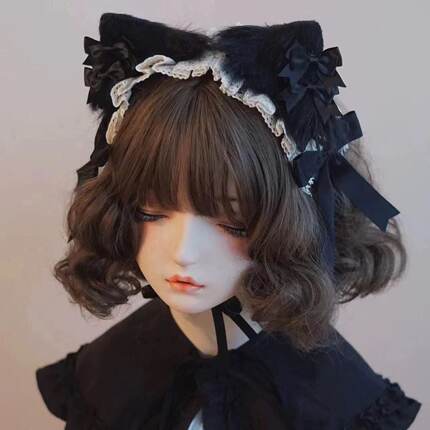原创lolita手工蝴蝶结发带发夹kc洛丽塔黑色兽耳暗黑系服装配饰