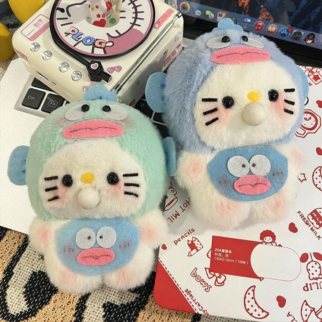 会录音吐泡泡丑鱼kt猫毛绒挂件凯蒂猫diy手工材料吱吱叫小玩偶