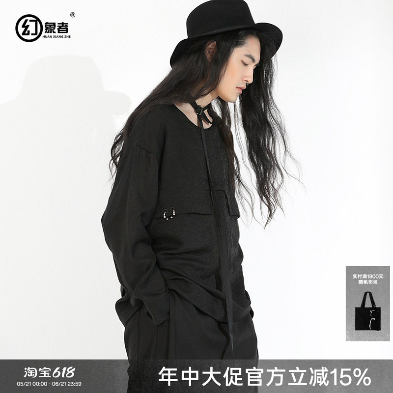 原创设计oversize男装圆领衬衫个性薄款寸衣亚麻长袖套头衬衣潮春