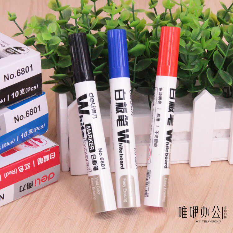 得力6801白板笔 可擦水性白板书写笔 展示板笔 黑红蓝三色