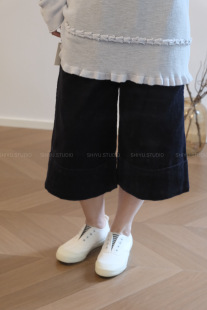 “复古腔调”棉 粗坑灯芯绒宽松阔腿撞色打枣八分裤休闲裤