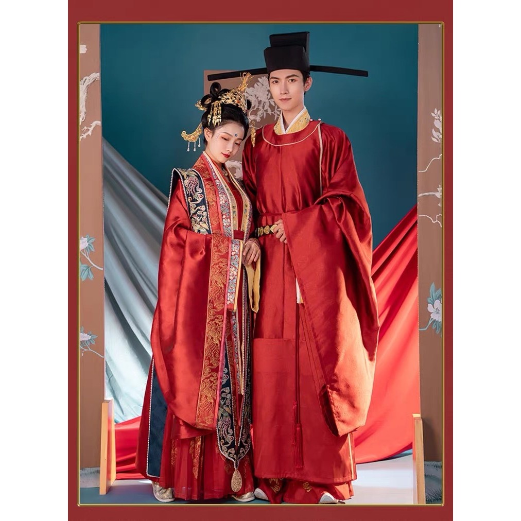 婚服出租重回汉唐子衿子佩 华裳走秀款宋制婚服男女款红男绿